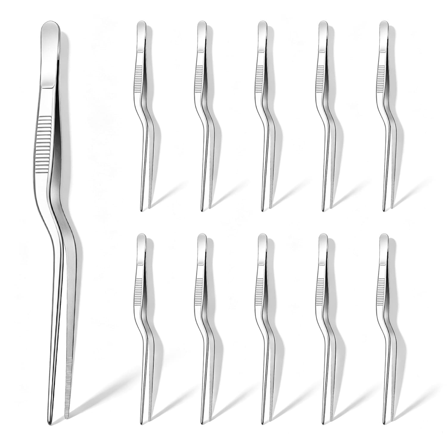 Stainless Steel Offset Chef Tweezers โ 8inch & 12inch Precision Plating Tool